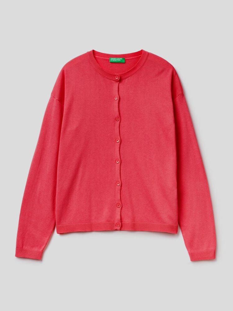 Benetton Buttons Crew Neck Cardigan Dames Cyclamen | BE039535