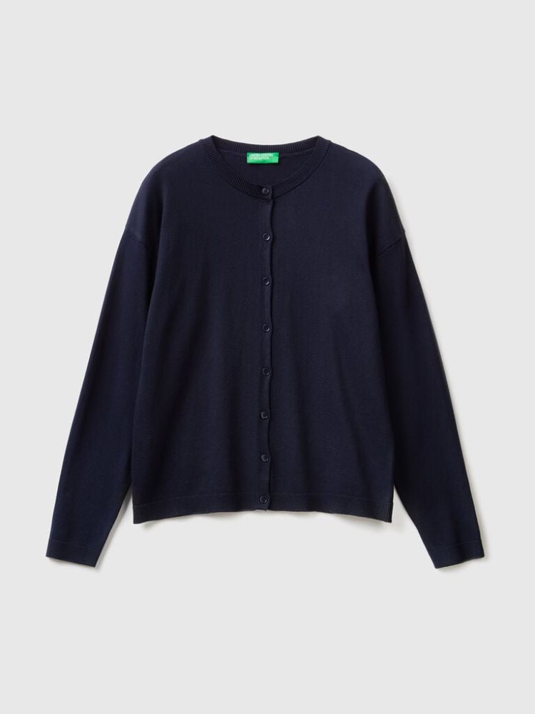 Benetton Buttons Crew Neck Cardigan Dames Donkerblauw | BE222868