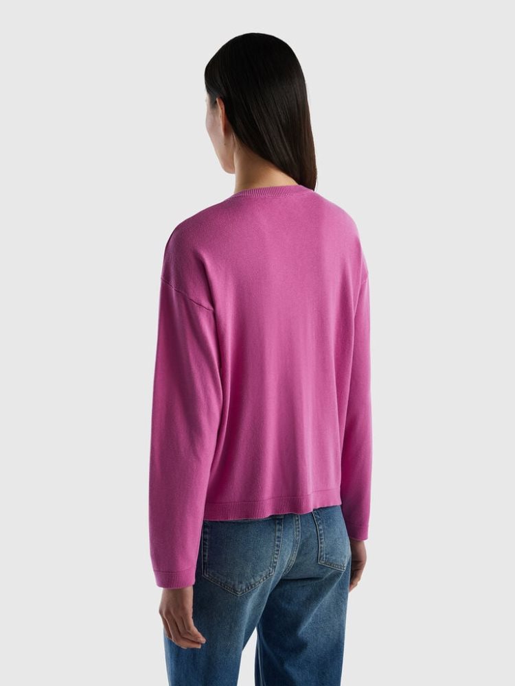 Benetton Buttons Crew Neck Cardigan Dames Roze | BE780558