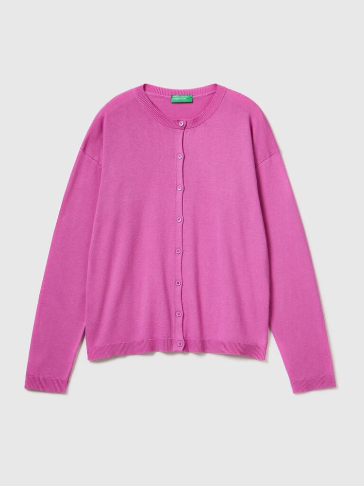 Benetton Buttons Crew Neck Cardigan Dames Roze | BE780558