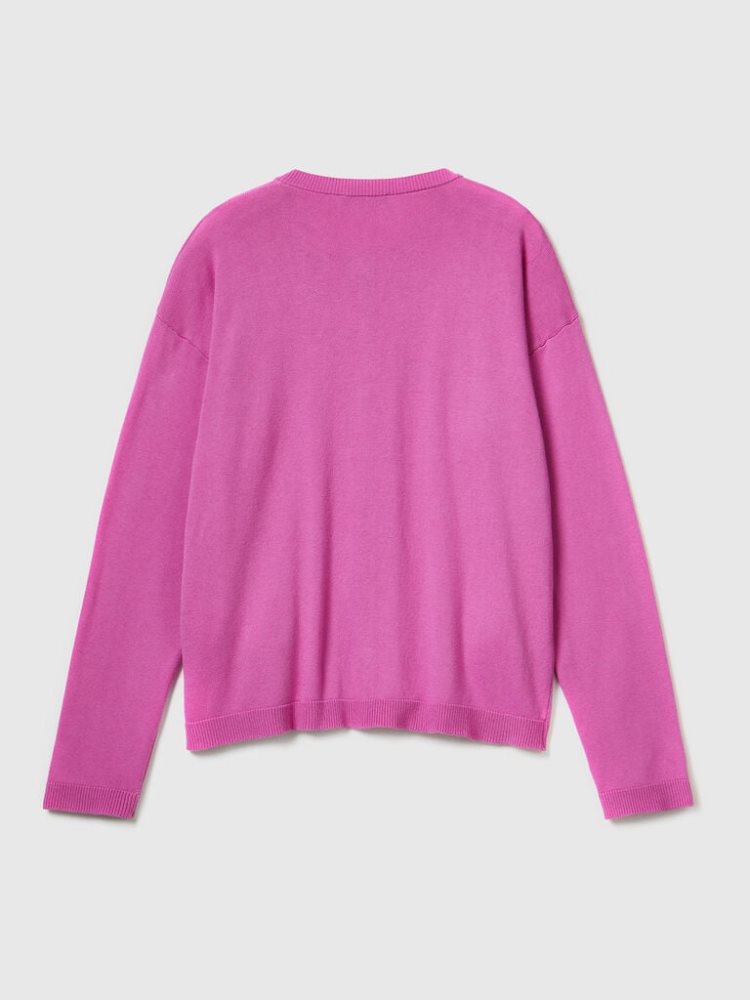 Benetton Buttons Crew Neck Cardigan Dames Roze | BE780558