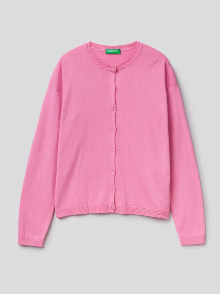 Benetton Buttons Crew Neck Cardigan Dames Roze | BE952343