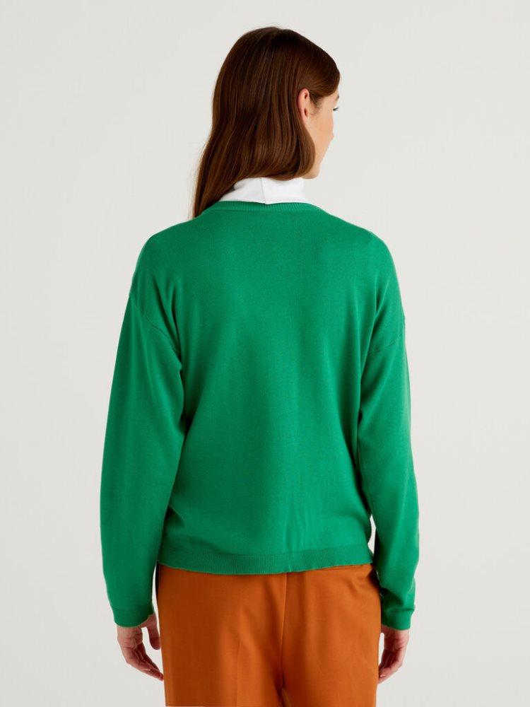 Benetton Buttons Crew Neck Cardigan Dames Groen | BE999723