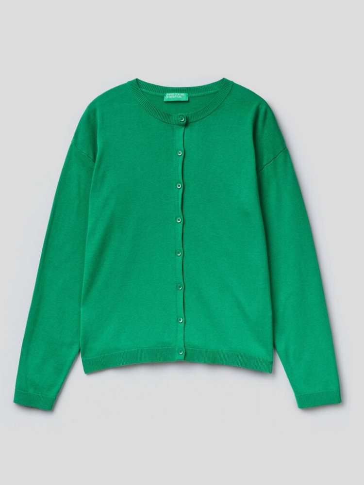 Benetton Buttons Crew Neck Cardigan Dames Groen | BE999723