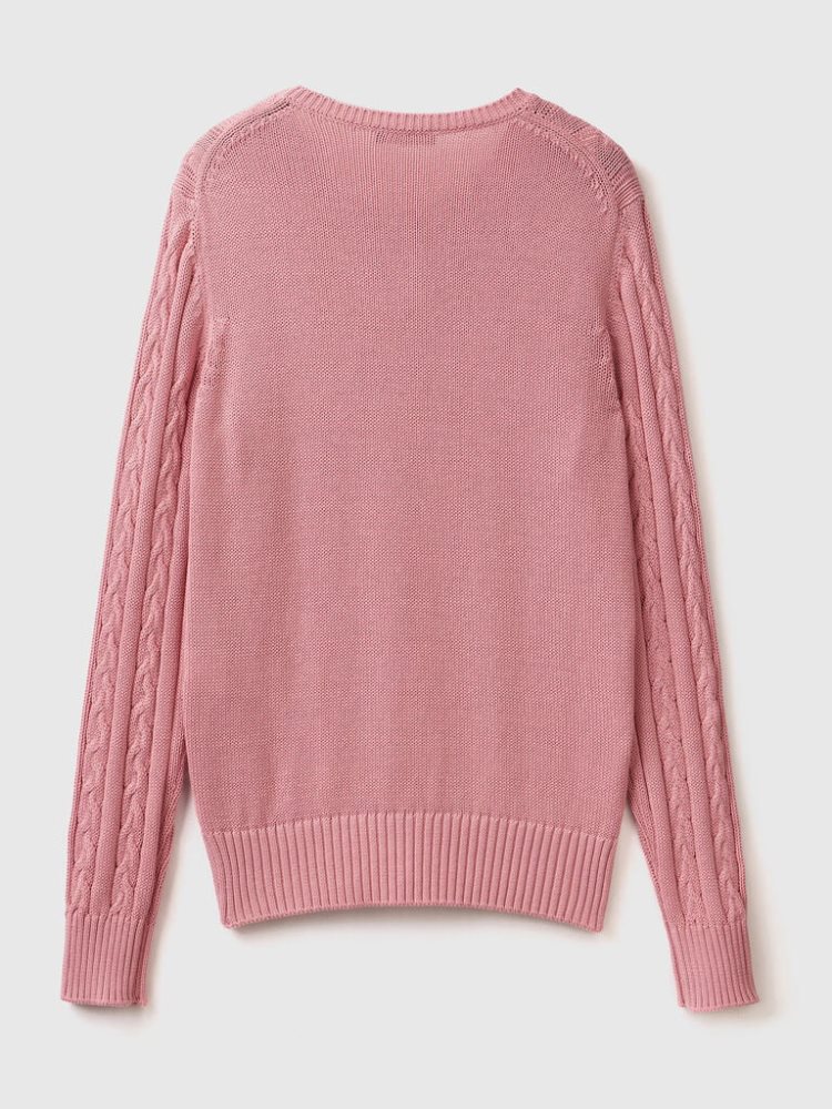 Benetton Cable Knit 100% Katoenen Crew Neck Sweaters Dames Roze | BE165052