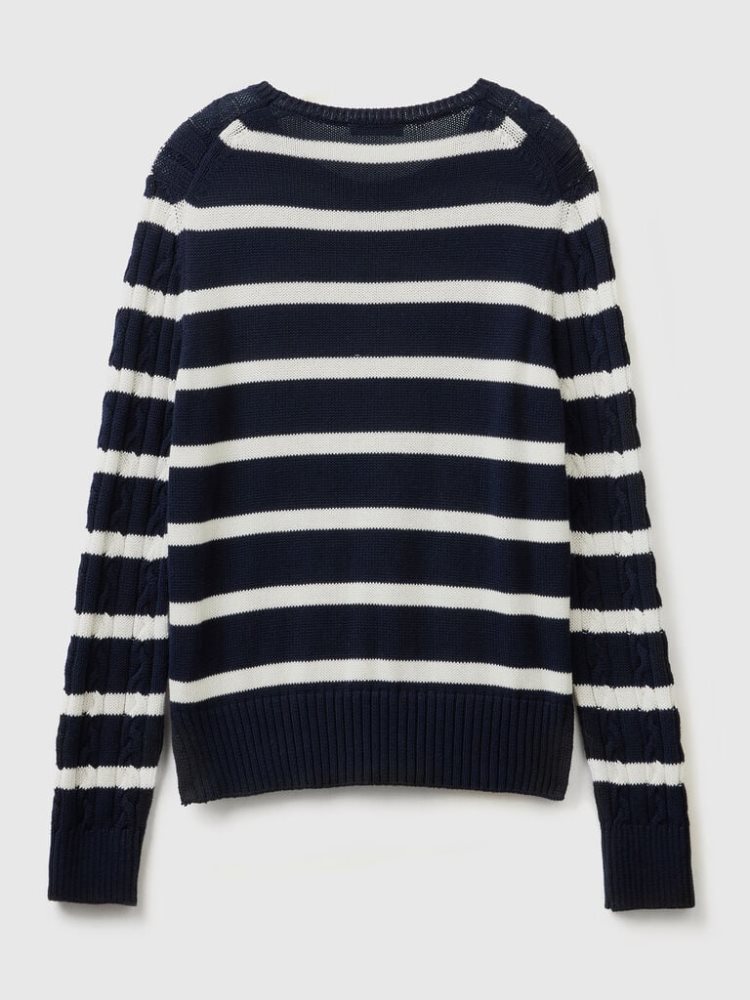 Benetton Cable Knit 100% Katoenen Crew Neck Sweaters Dames Donkerblauw | BE774671