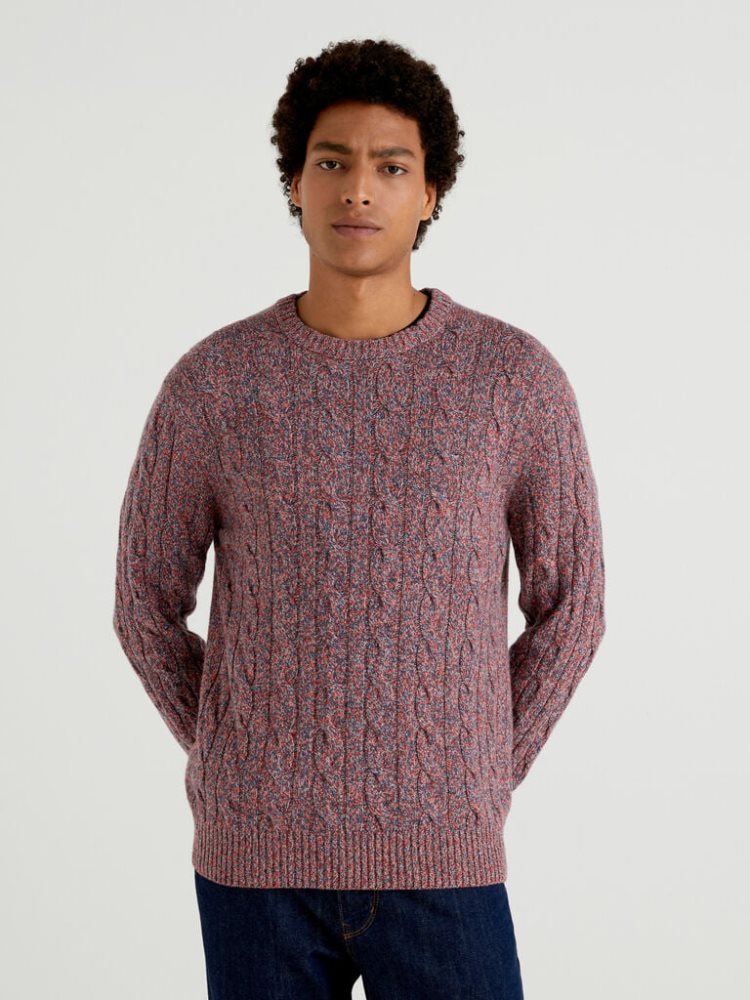 Benetton Cable Knit Cashmere Blend Crew Neck Sweaters Heren Multi-color | BE975069