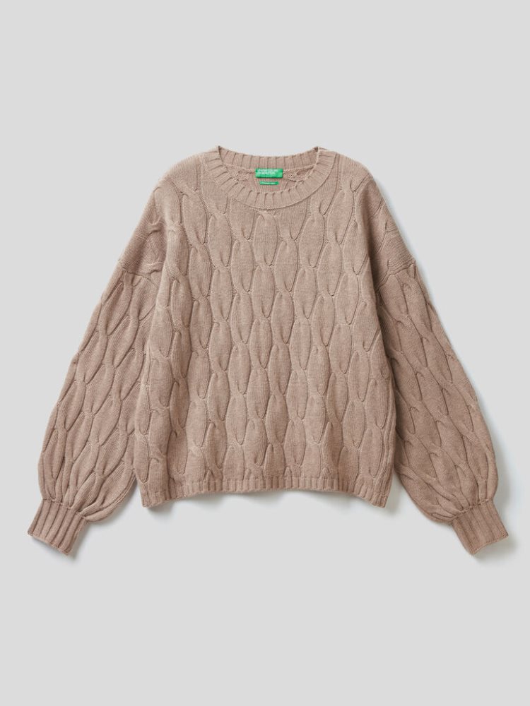 Benetton Cable Knit Cashmere Blend Truien Dames Grijs | BE449723