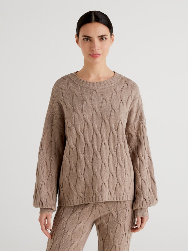 Benetton Cable Knit Cashmere Blend Truien Dames Grijs | BE449723