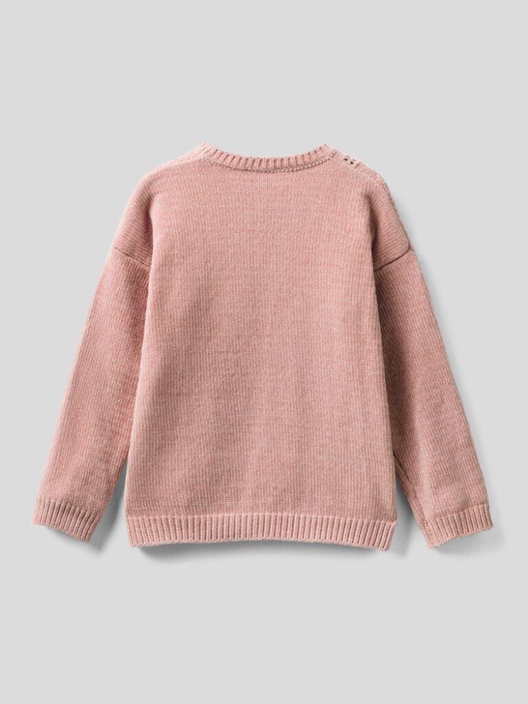 Benetton Cable Knit Chenille Truien Kinderen Roze | BE160052