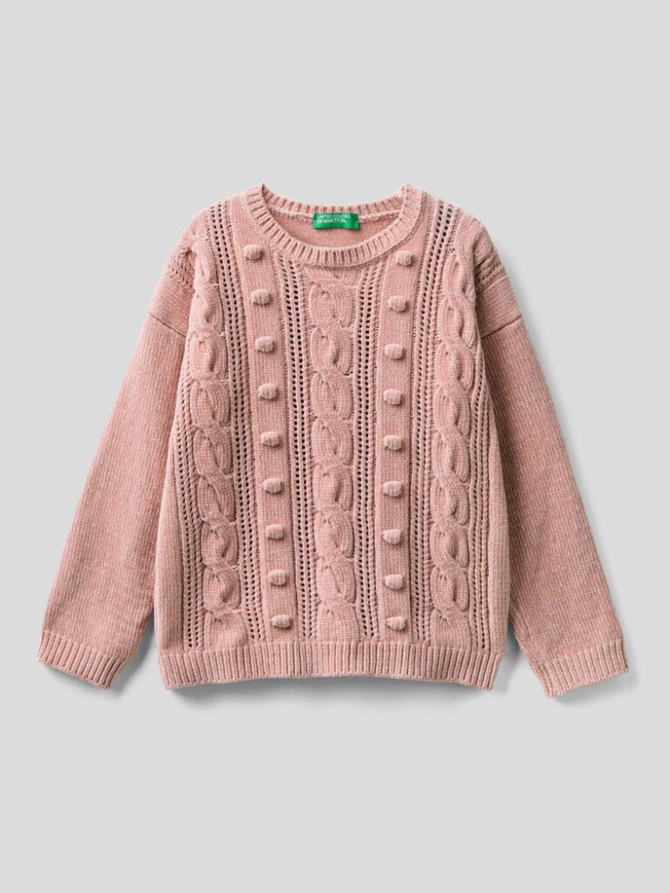 Benetton Cable Knit Chenille Truien Kinderen Roze | BE160052