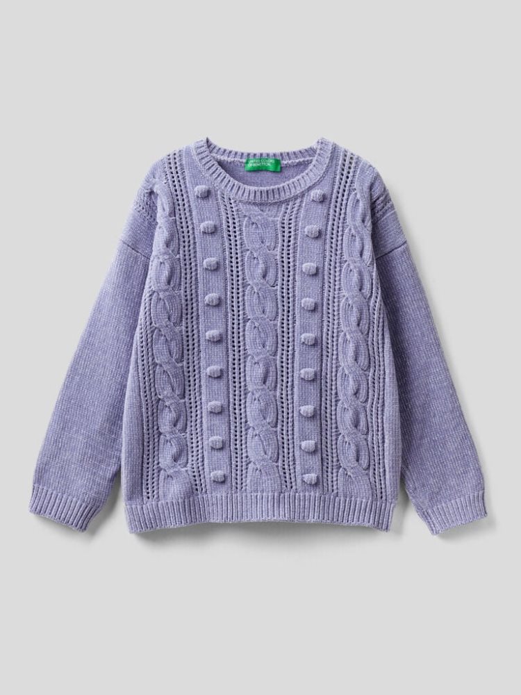 Benetton Cable Knit Chenille Truien Kinderen Lilac | BE948472