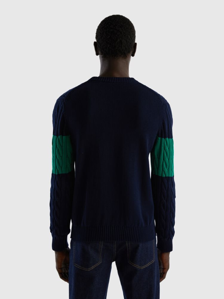 Benetton Cable Knit Crew Neck Sweaters Heren Donkerblauw | BE312032