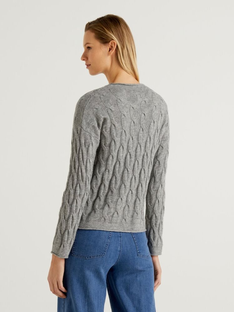 Benetton Cable Knit High Neck Sweaters Dames Lichtgrijs | BE075171