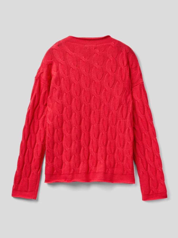 Benetton Cable Knit High Neck Sweaters Dames Fuchsie | BE333570