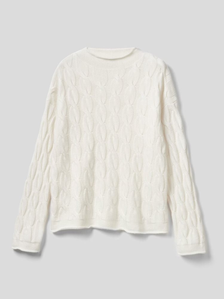 Benetton Cable Knit High Neck Sweaters Dames Wit | BE510084