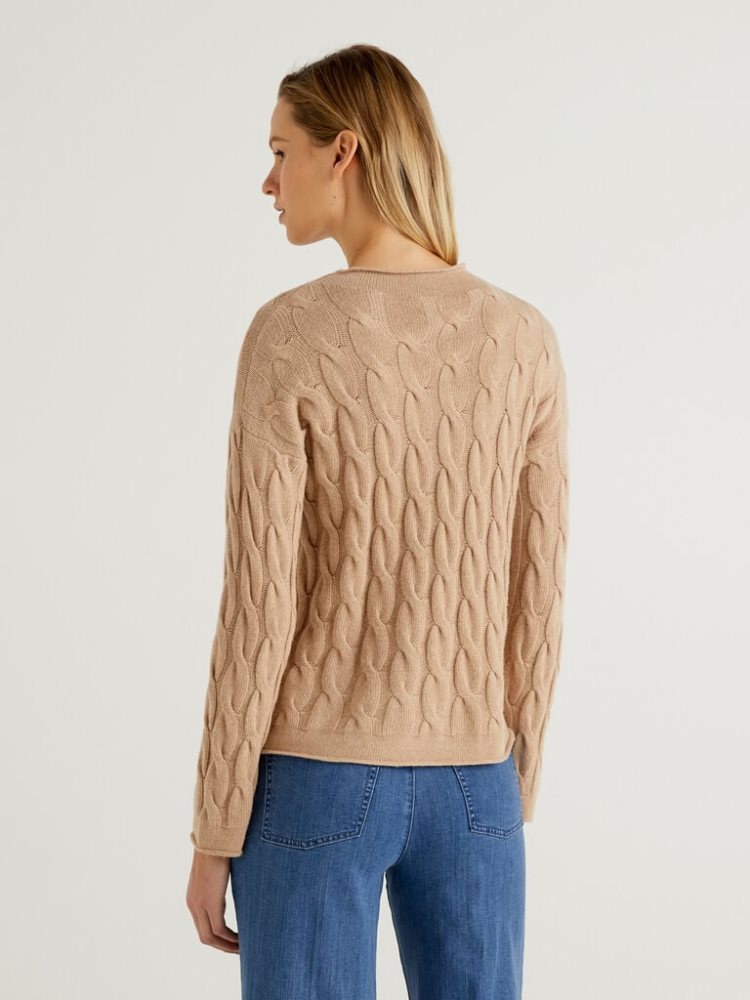 Benetton Cable Knit High Neck Sweaters Dames Camel | BE979981