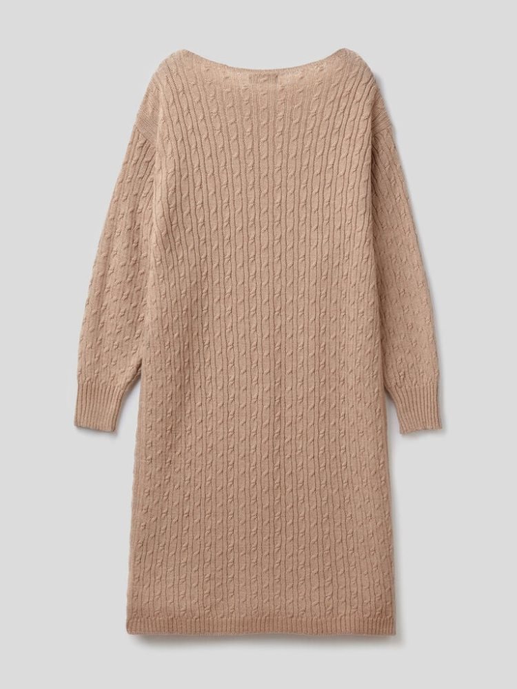 Benetton Cable Knit Midi Jurken Dames Beige | BE799955