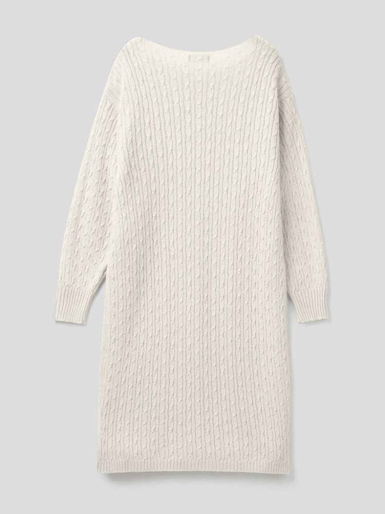 Benetton Cable Knit Midi Jurken Dames Wit | BE221546