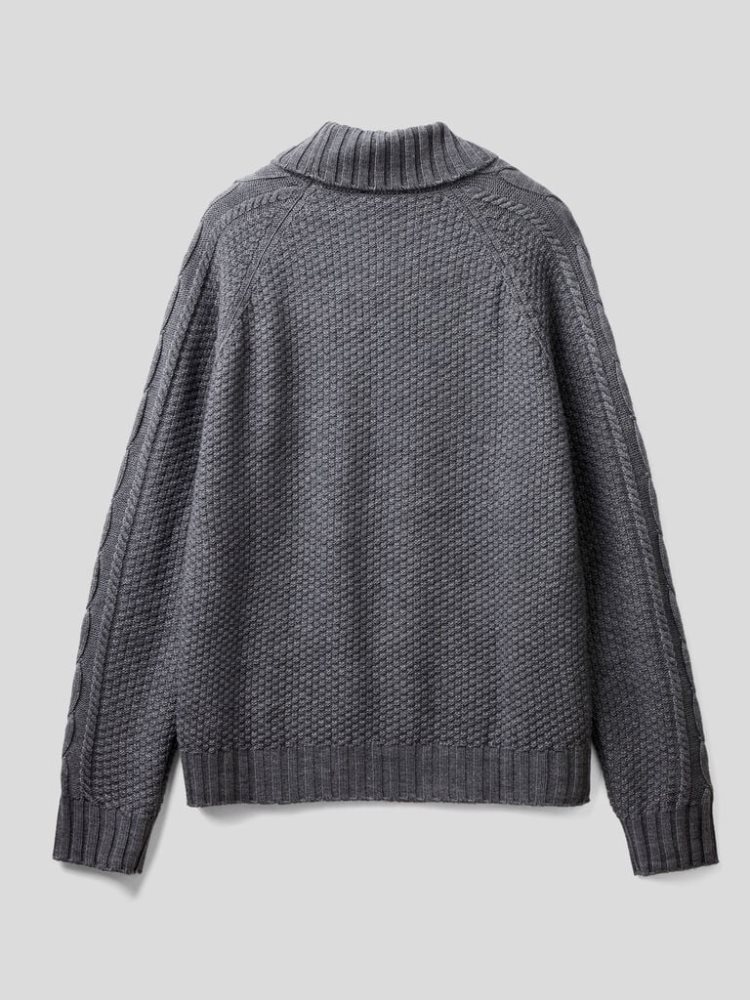 Benetton Cable Motifs Turtleneck High Neck Sweaters Heren Donkergrijs | BE969823