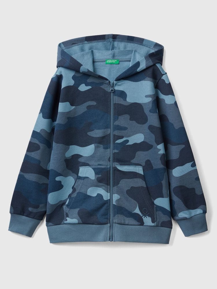 Benetton Camouflage 100% Katoenen Hoodie Kinderen Lichtblauw | BE018285