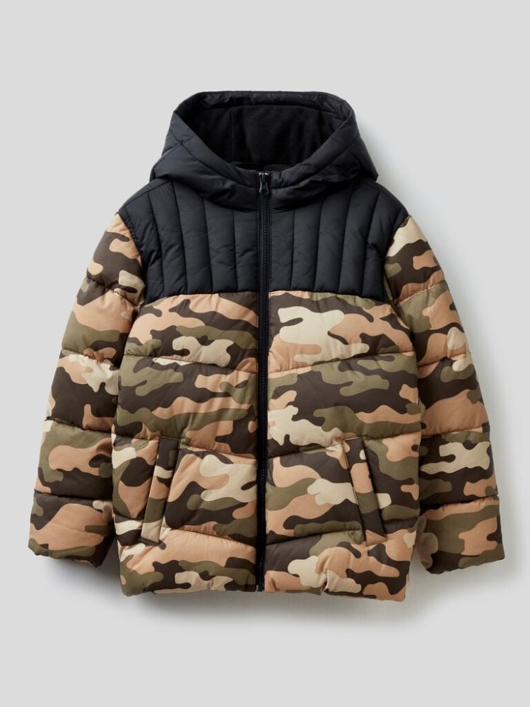 Benetton Camouflage Pattern Puffer Padded Jackets Kinderen Groen | BE252856