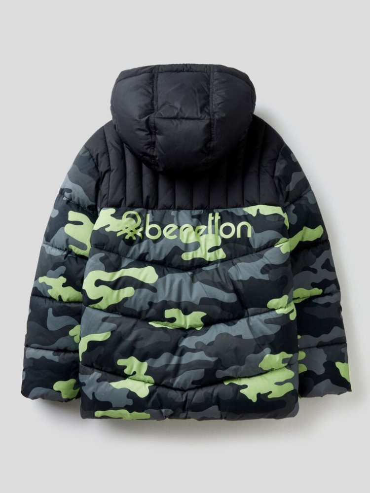 Benetton Camouflage Pattern Puffer Padded Jackets Kinderen Grijs | BE927625