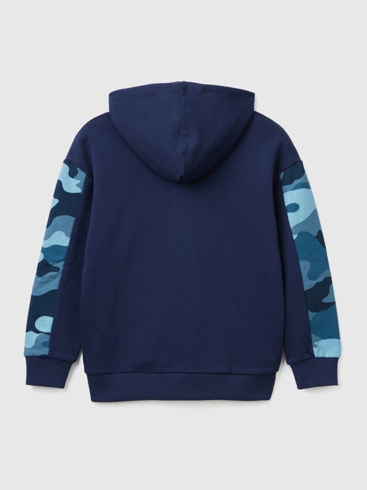 Benetton Camouflage Sleeves Hoodie Kinderen Donkerblauw | BE114542