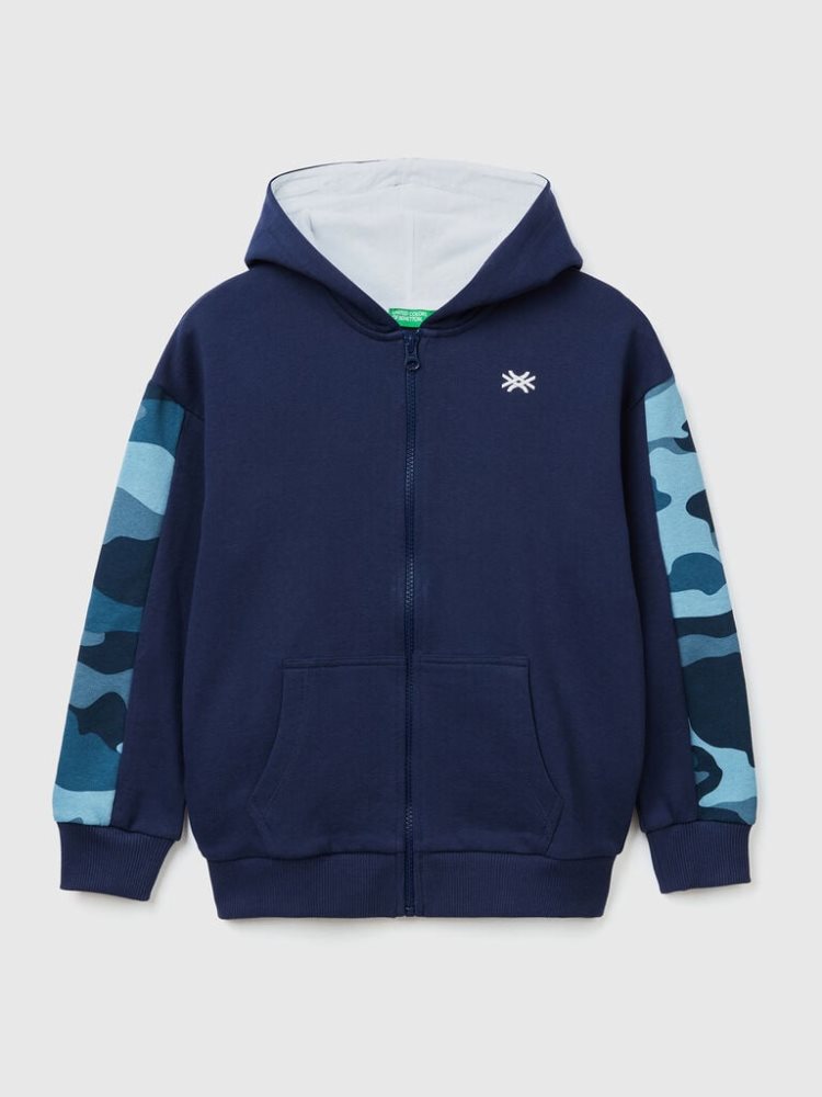 Benetton Camouflage Sleeves Hoodie Kinderen Donkerblauw | BE114542