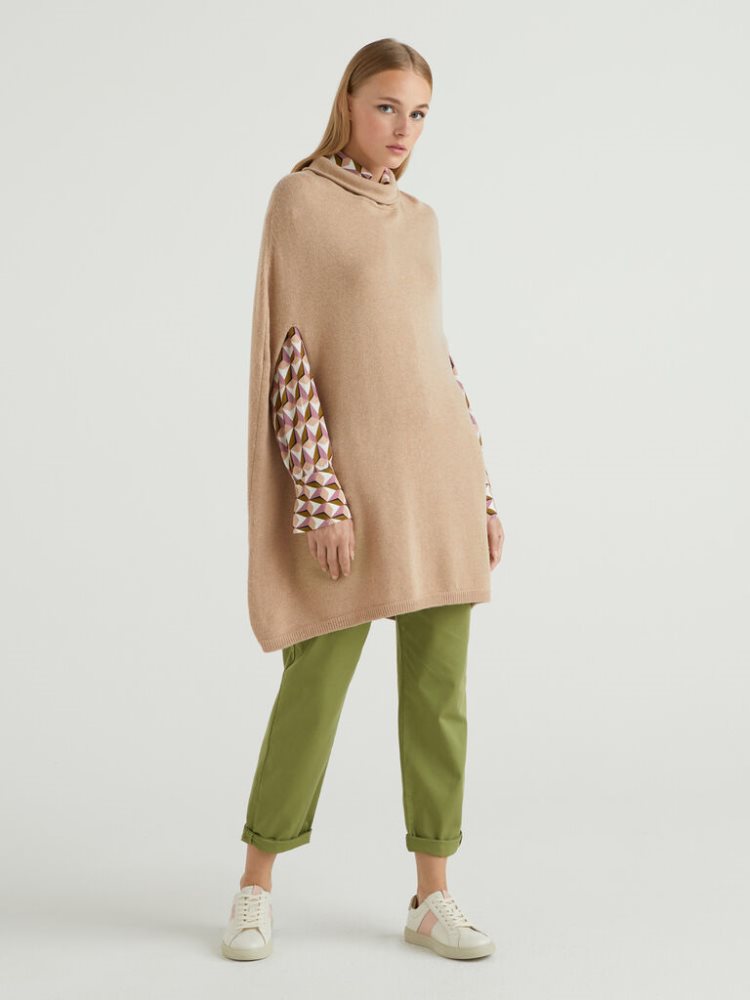 Benetton Cape Opening And High Collar Jassen Dames Beige | BE762927