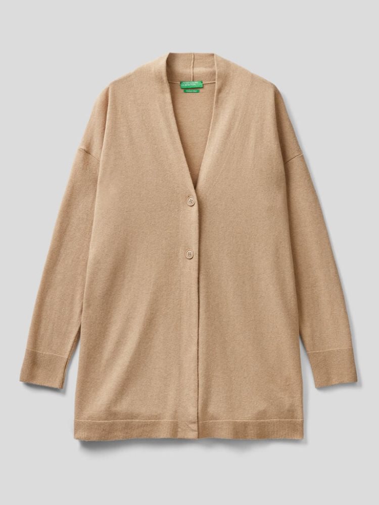 Benetton Cashmere And Wol Blend Cardigan Dames Beige | BE247255