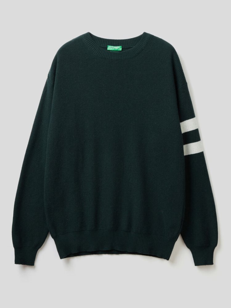 Benetton Cashmere And Wol Blend Crew Neck Sweaters Heren Donkergroen | BE784500