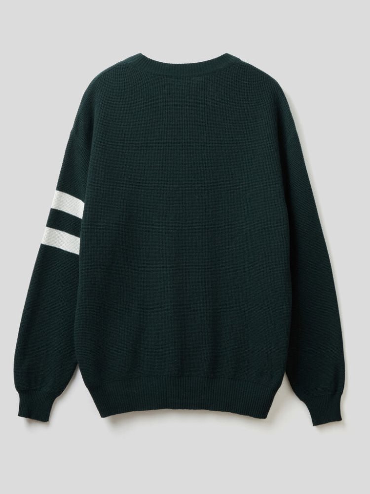 Benetton Cashmere And Wol Blend Crew Neck Sweaters Heren Donkergroen | BE784500