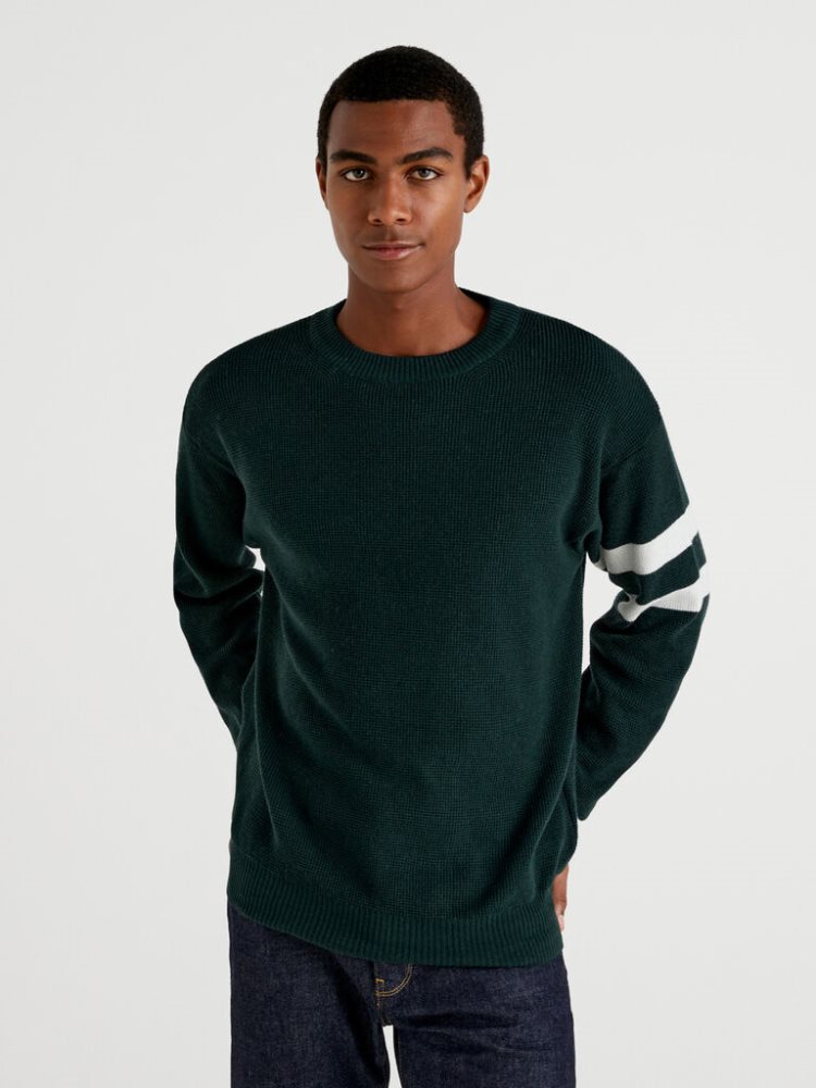 Benetton Cashmere And Wol Blend Crew Neck Sweaters Heren Donkergroen | BE784500