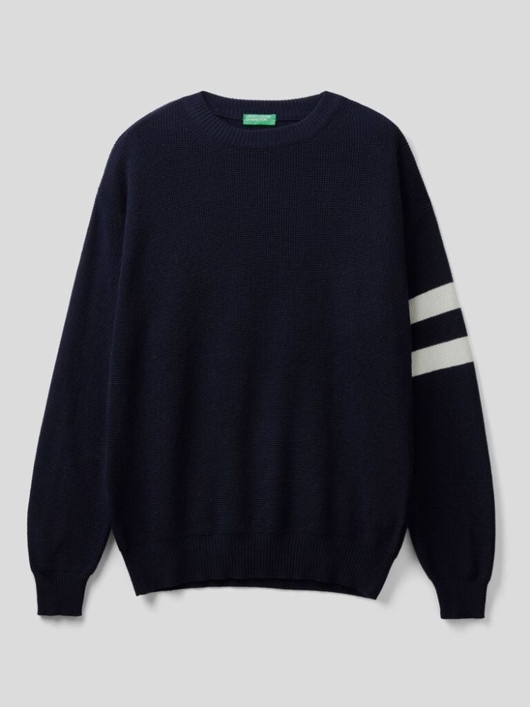 Benetton Cashmere And Wol Blend Crew Neck Sweaters Heren Donkerblauw | BE840813