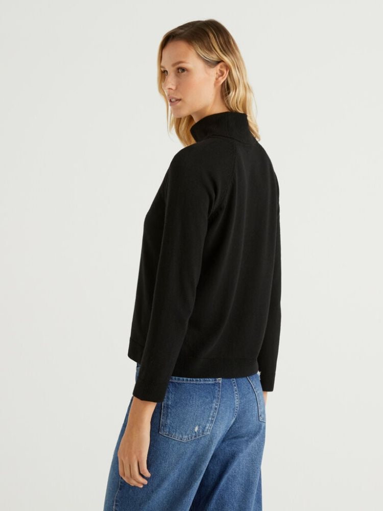 Benetton Cashmere And Wol Blend Turtleneck High Neck Sweaters Dames Zwart | BE278436