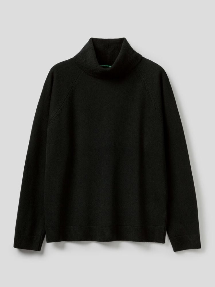 Benetton Cashmere And Wol Blend Turtleneck High Neck Sweaters Dames Zwart | BE278436