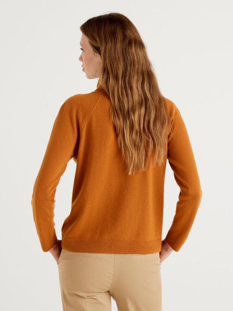 Benetton Cashmere And Wol Blend Turtleneck High Neck Sweaters Dames Oranje | BE383929