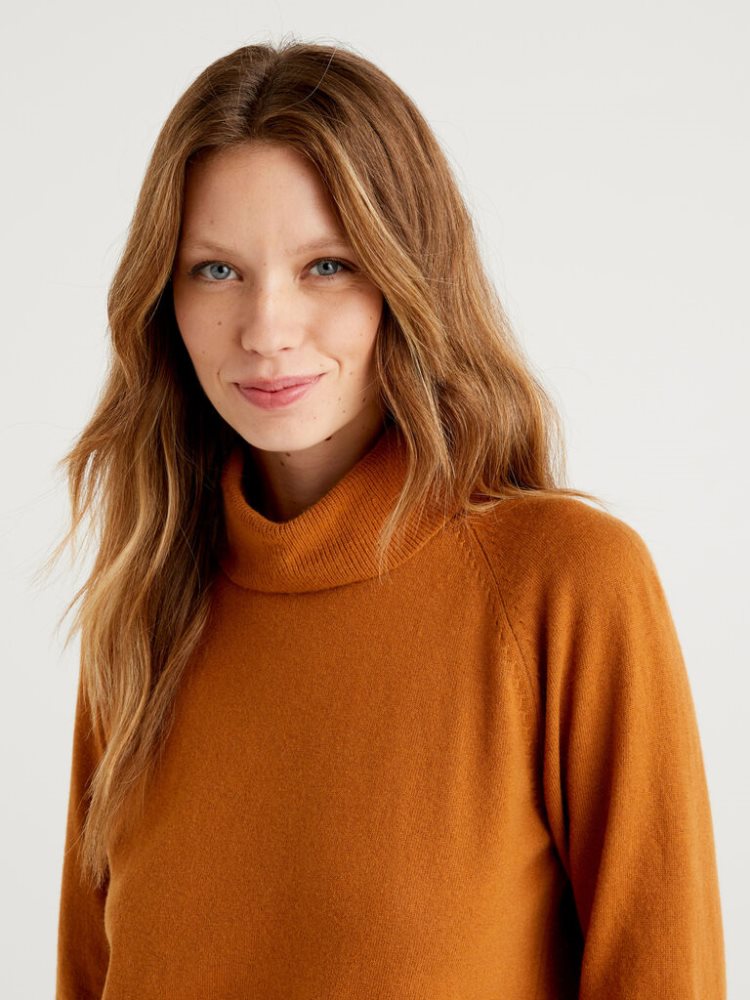 Benetton Cashmere And Wol Blend Turtleneck High Neck Sweaters Dames Oranje | BE383929