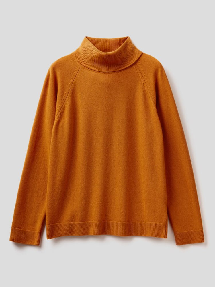 Benetton Cashmere And Wol Blend Turtleneck High Neck Sweaters Dames Oranje | BE383929