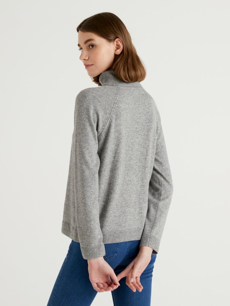 Benetton Cashmere And Wol Blend Turtleneck High Neck Sweaters Dames Lichtgrijs | BE419250