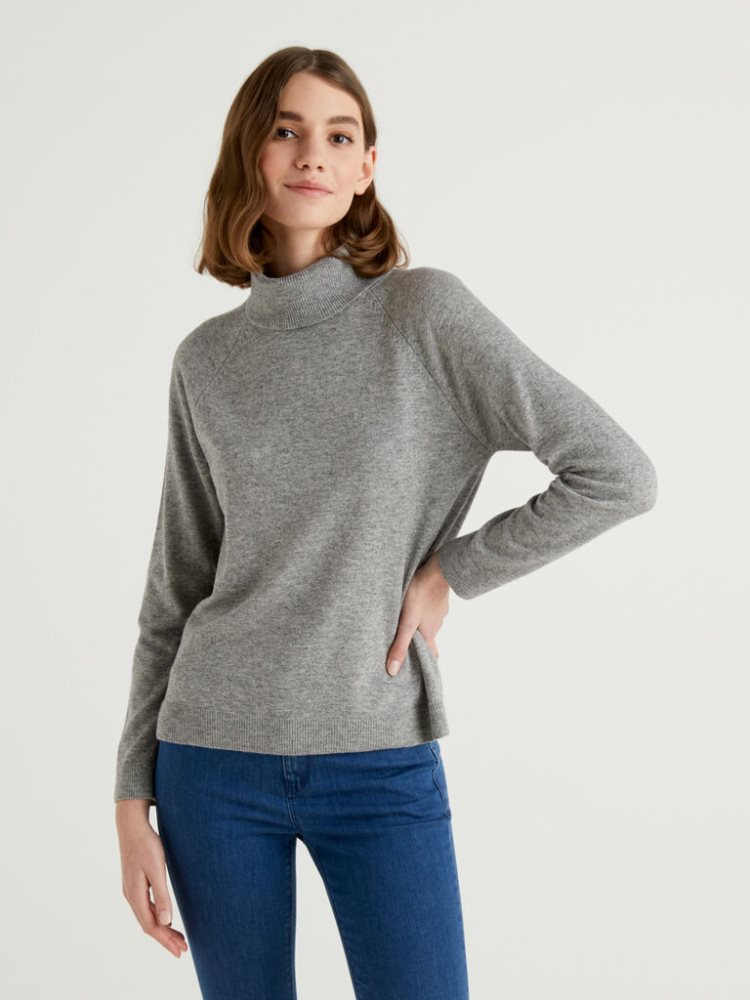 Benetton Cashmere And Wol Blend Turtleneck High Neck Sweaters Dames Lichtgrijs | BE419250