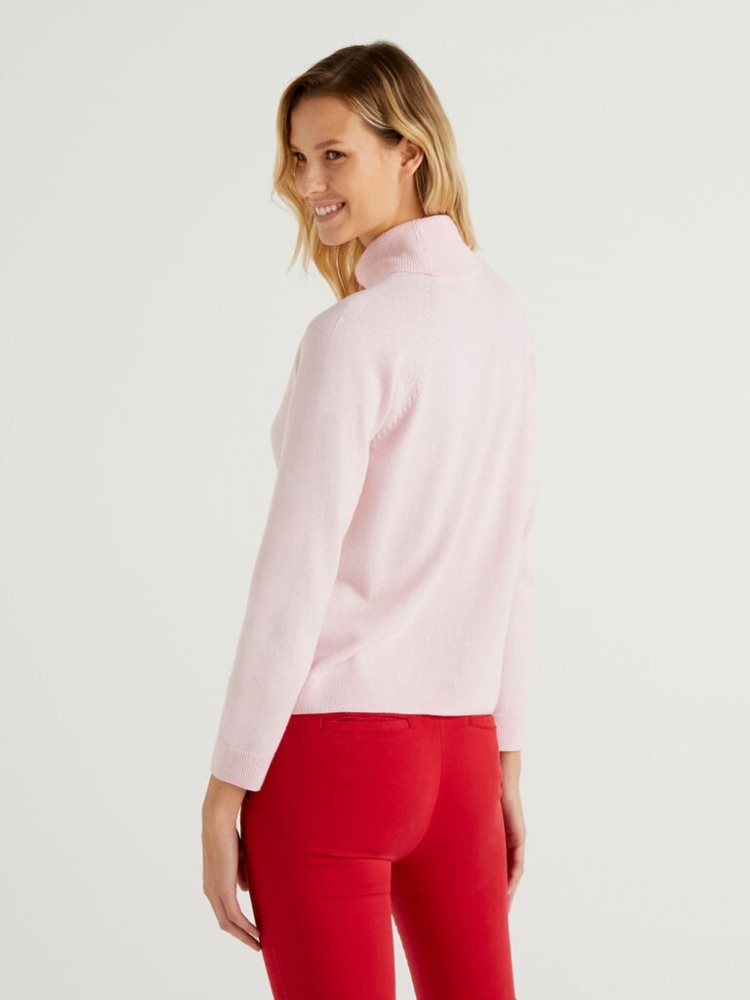 Benetton Cashmere And Wol Blend Turtleneck High Neck Sweaters Dames Roze | BE831184