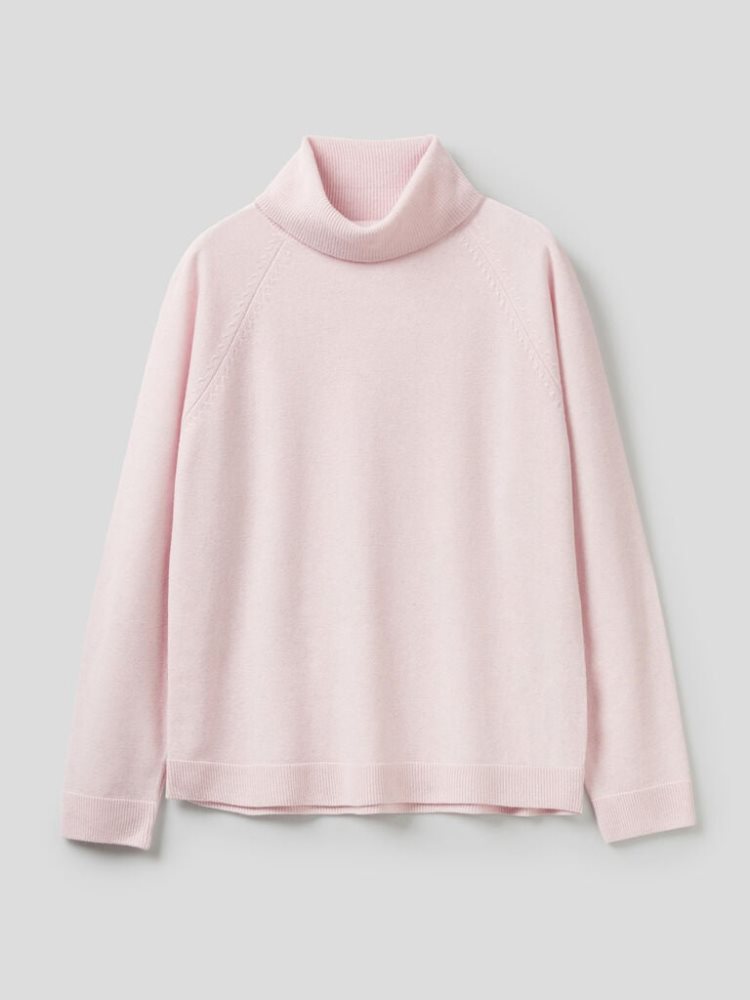 Benetton Cashmere And Wol Blend Turtleneck High Neck Sweaters Dames Roze | BE831184