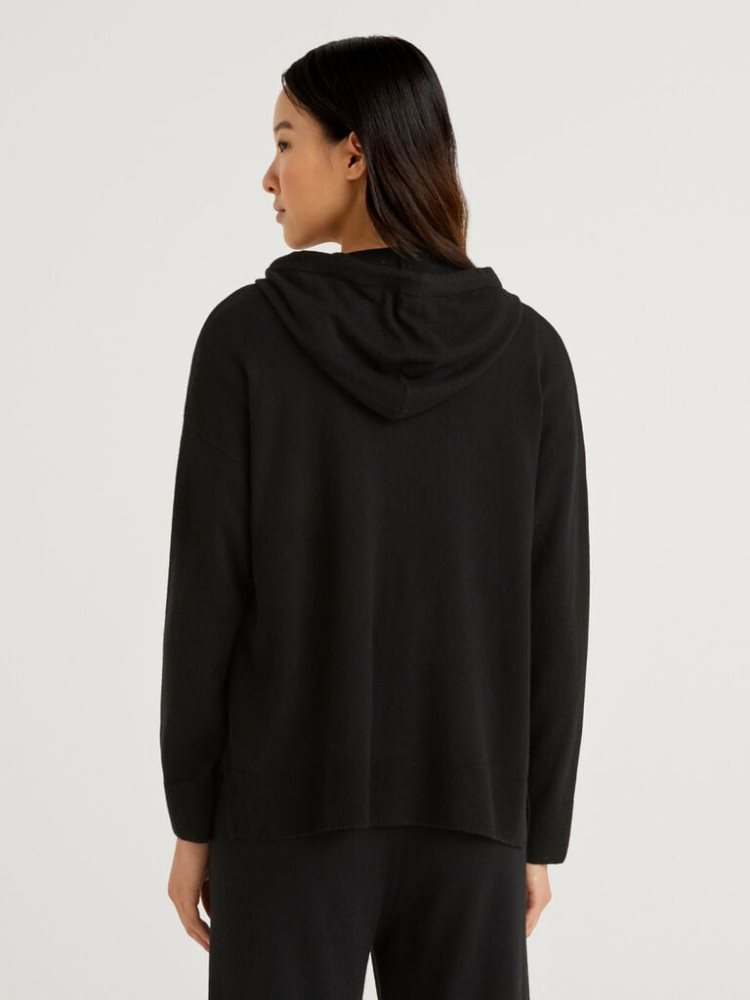 Benetton Cashmere Blend Hood Cardigan Dames Zwart | BE149563