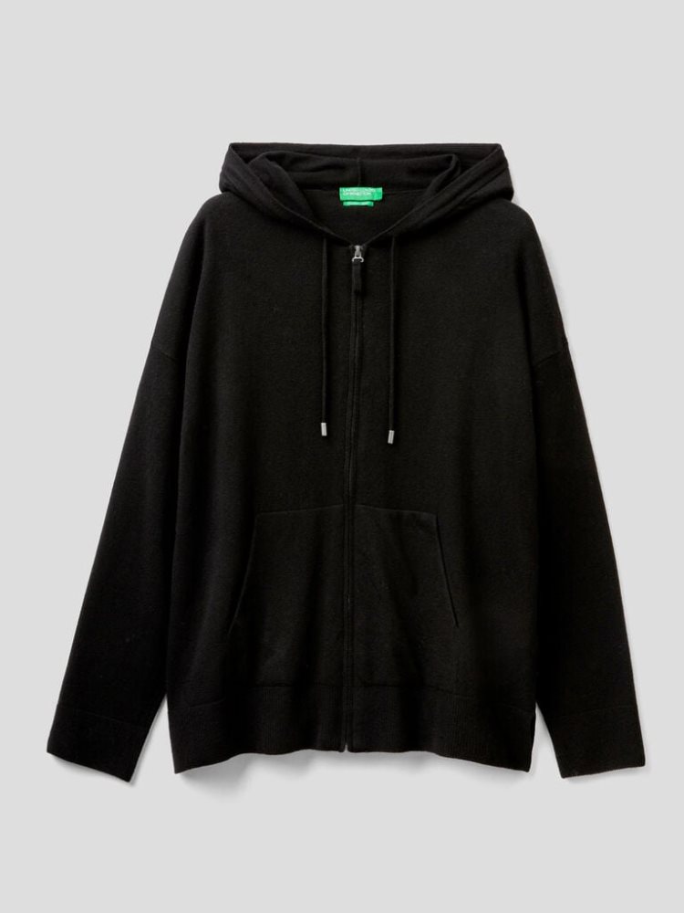 Benetton Cashmere Blend Hood Cardigan Dames Zwart | BE149563