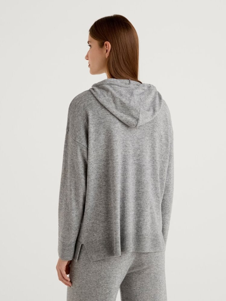 Benetton Cashmere Blend Hood Cardigan Dames Grijs | BE744550