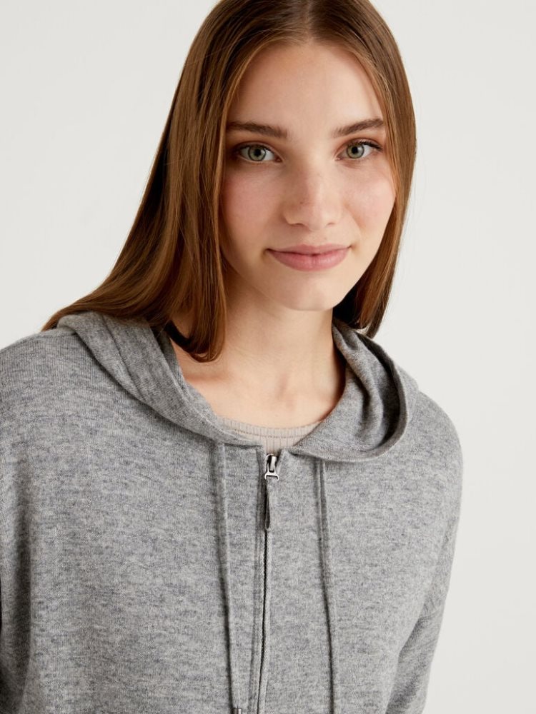 Benetton Cashmere Blend Hood Cardigan Dames Grijs | BE744550