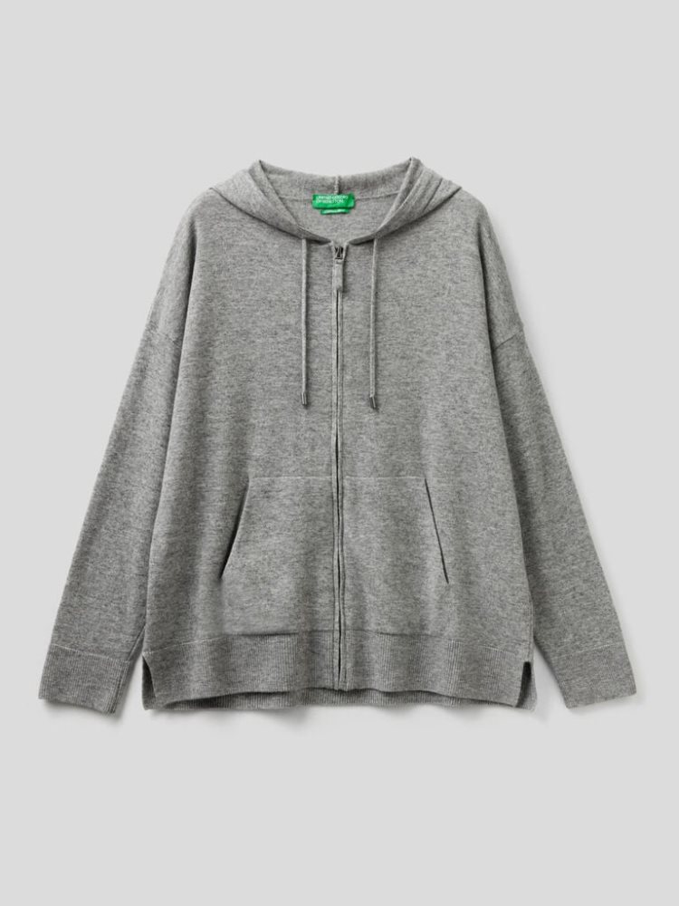 Benetton Cashmere Blend Hood Cardigan Dames Grijs | BE744550