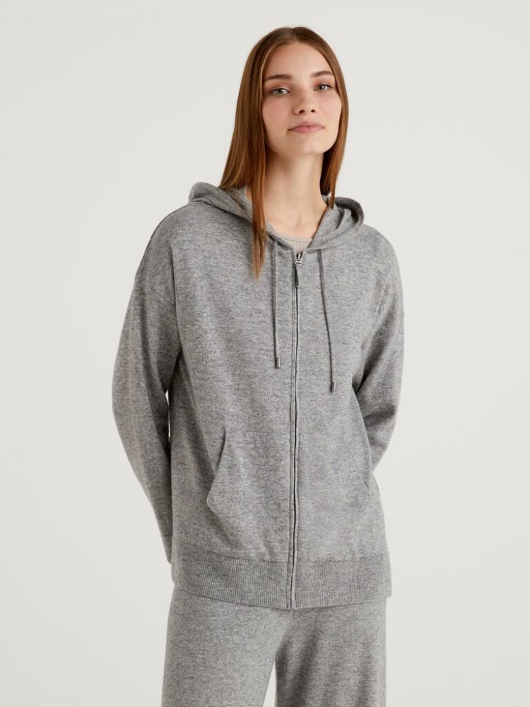 Benetton Cashmere Blend Hood Cardigan Dames Grijs | BE744550